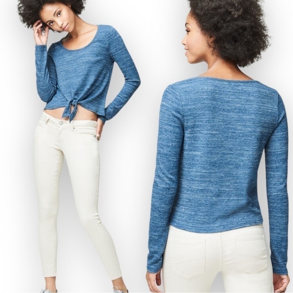 NWT Aero Long Sleeve Waffle Knit Tie Waist Top sz M - Picture 2 of 12